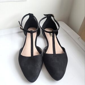 Primark Black Faux Suede T-Strap Flats